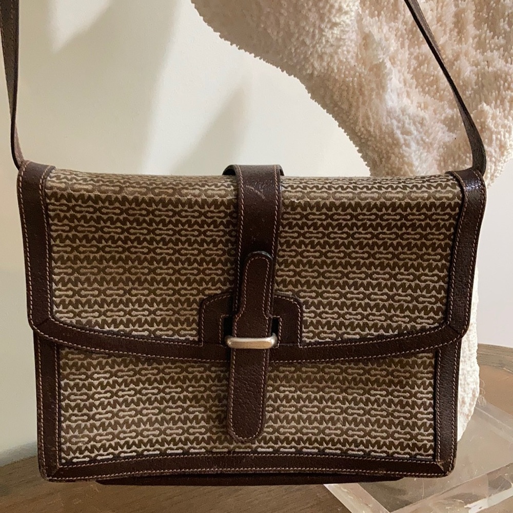Vintage MCM Shoulder Bag In Brown leather with brown and cream woven MCM.